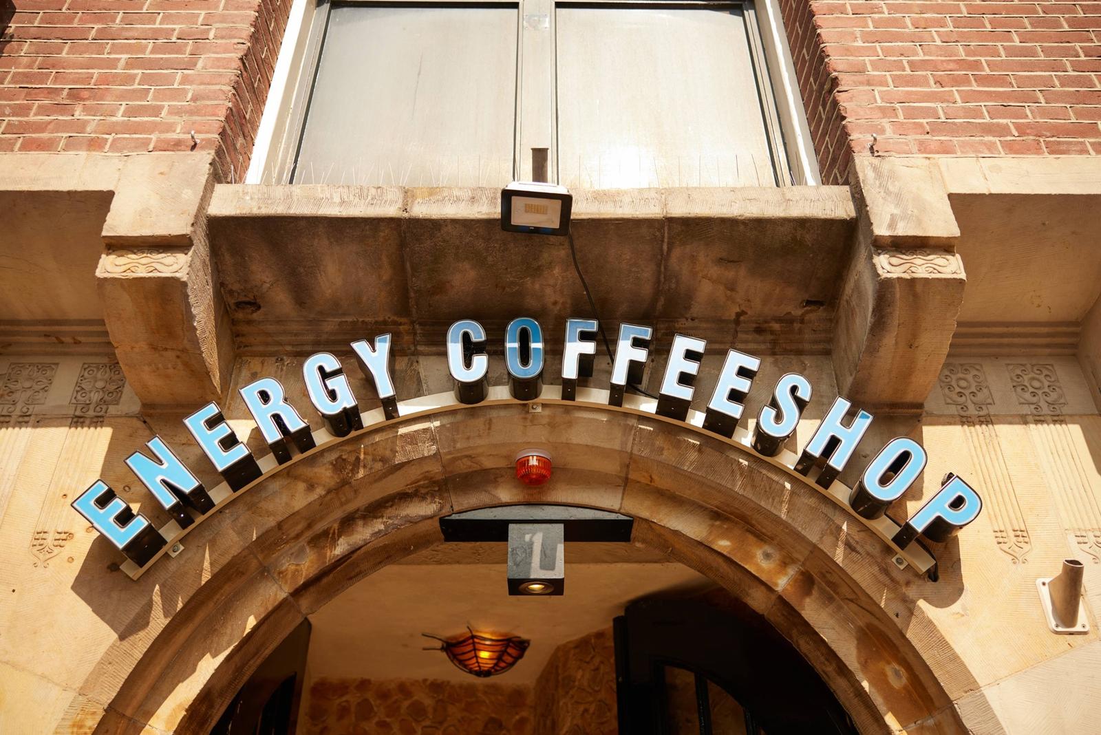 The arched entrance signage for The Bulldog Energy coffeeshop